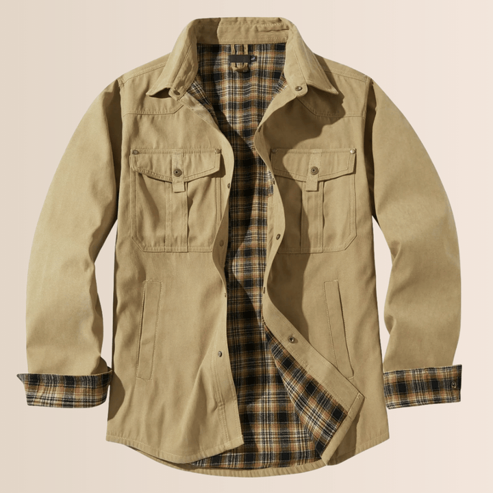 Stylish men's vintage plaid shirt jacket. Comfortable casual outerwear, ideal layering piece for all seasons.