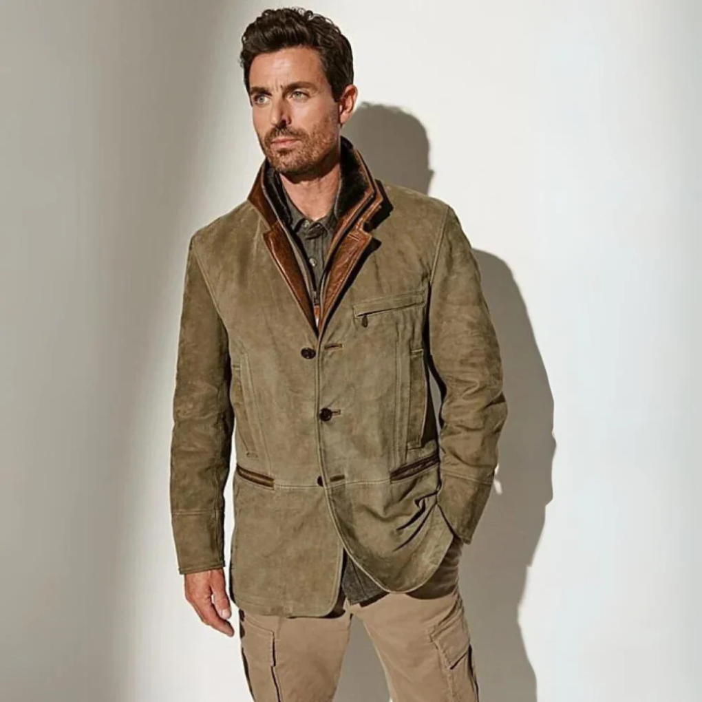Men's vintage style brown leather jacket, classic charm, perfect for everyday wear.