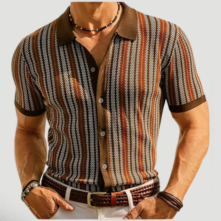 Effortless men's vintage style polo with button front. A versatile classic top for summer fashion.