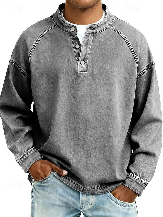 Men's vintage style long sleeve casual shirt, comfortable and perfect for everyday retro fashion.