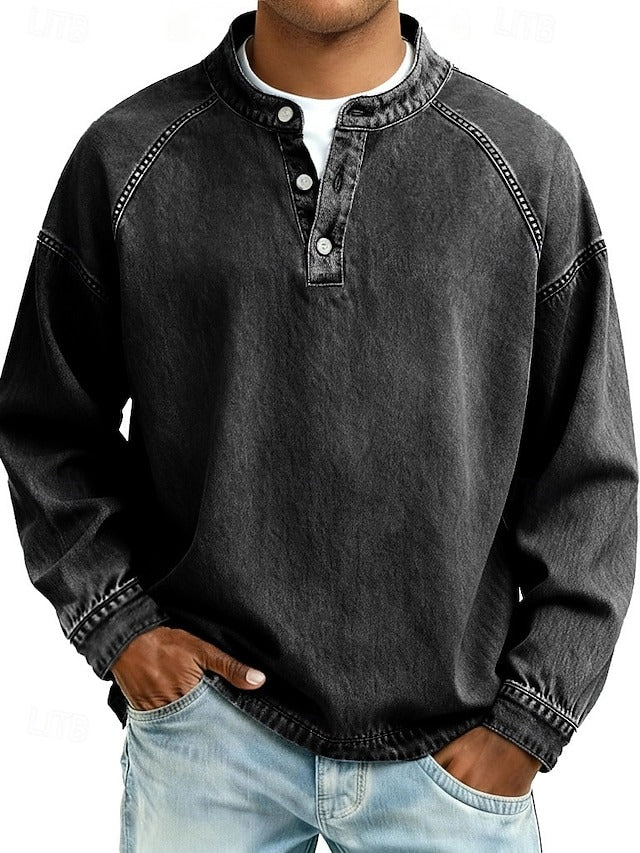 Stylish men's button-up long sleeve casual shirt with a classic vintage design for versatile wear.
