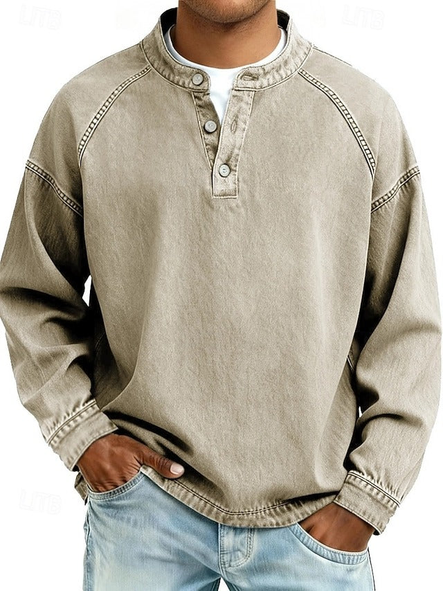 Versatile men's long sleeve vintage style casual shirt, perfect for everyday comfort and retro fashion.