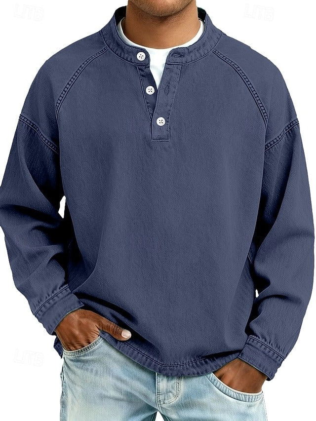 Soft men's long sleeve casual shirt with a vintage design, great for comfortable everyday retro fashion.