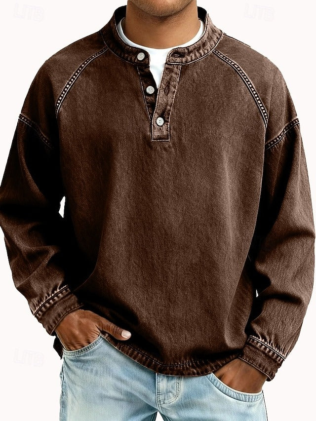 Fashionable men's vintage long sleeve casual button-up shirt, a stylish pick for everyday retro wear.