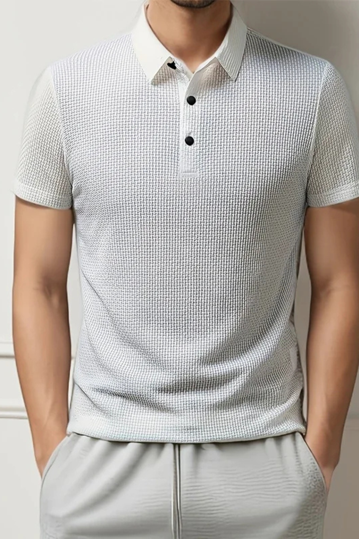 Everyday men's waffle knit short sleeve polo, textured, perfect for smart casual and leisure wear.
