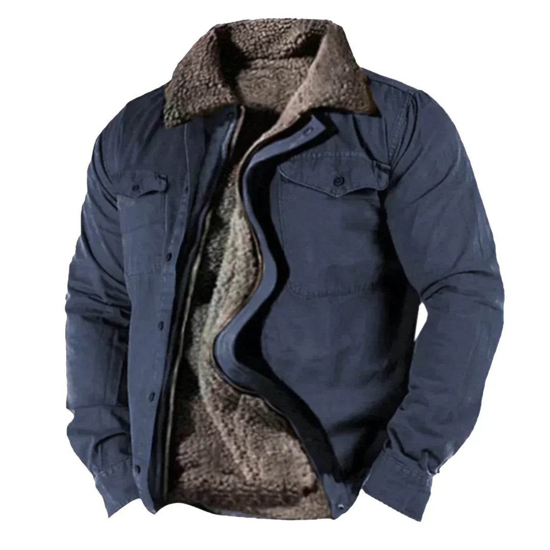 Stylish men's sherpa collar shirt jacket. Button-down outerwear ideal for a casual, layered fall and winter look.