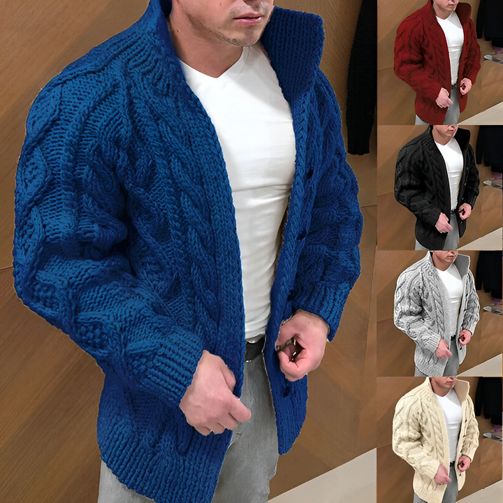 Men's warm cable knit cardigan with stylish batwing sleeves