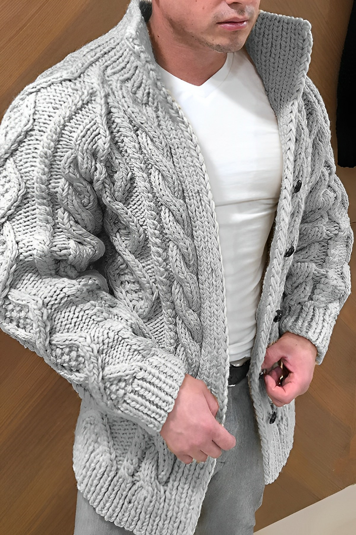 Cozy oversized fit men's cable knit cardigan for winter