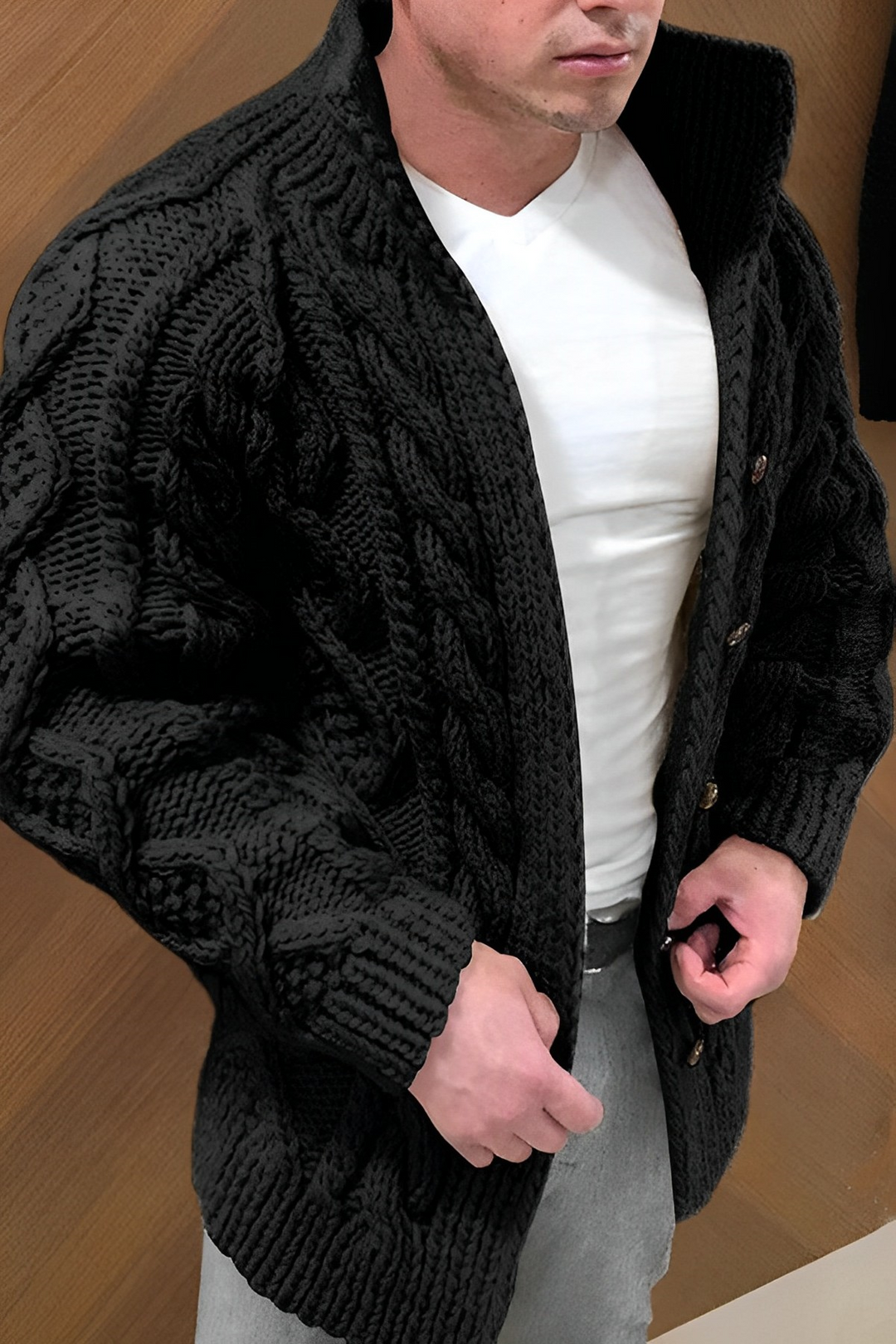 Elegant men's fashion cardigan, featuring unique batwing sleeves