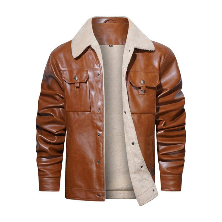 Fashionable men's sherpa collar button-down jacket. Great for fall/winter casual wear & versatile layering.