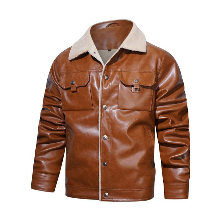 Durable men's casual outerwear: Sherpa collar button-down jacket with flap pockets for everyday style.