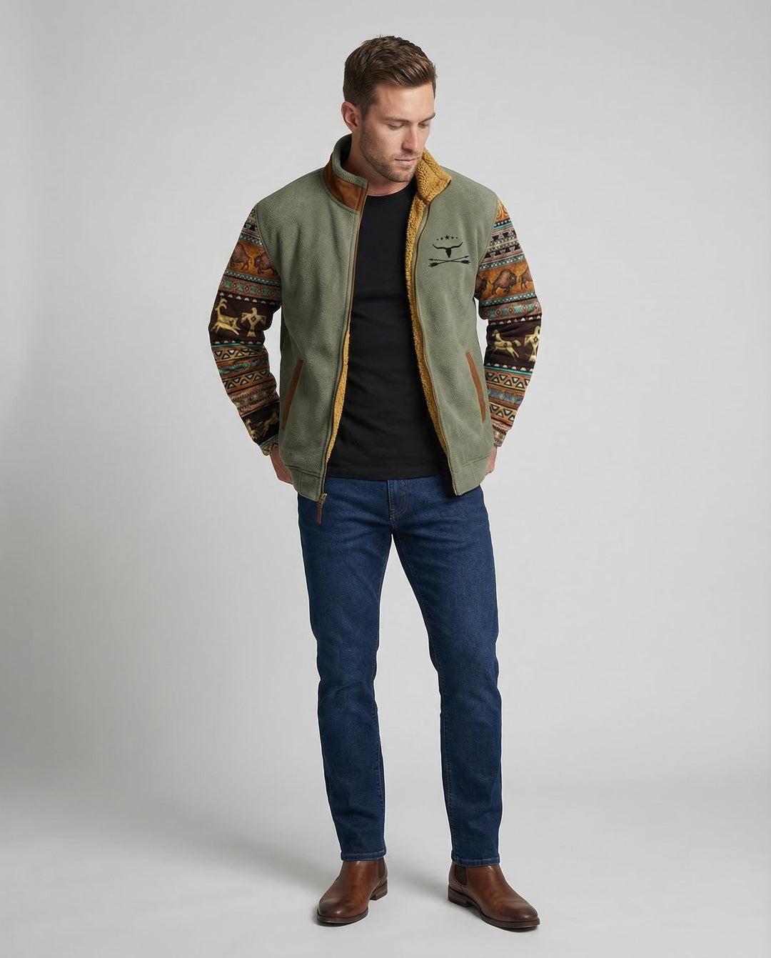 Men's warm fleece jacket for outdoor adventures and comfortable layering.