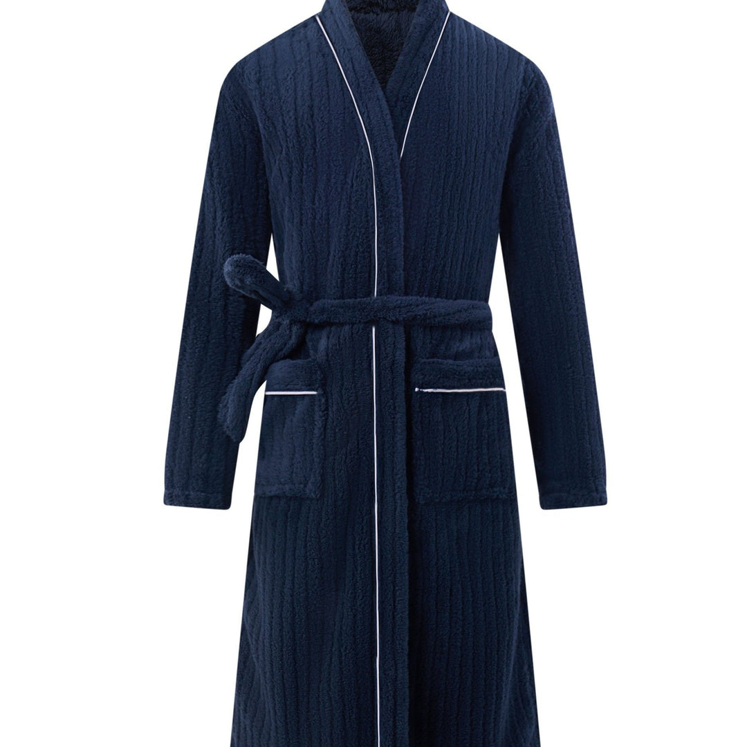 Premium polyester men's winter bathrobe, a soft and warm fleece robe for ultimate comfort and relaxation.
