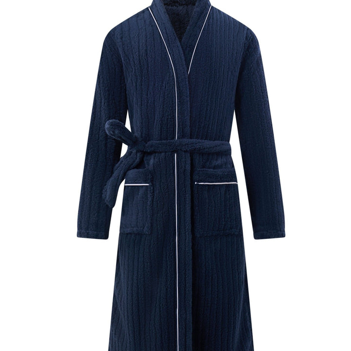 Premium polyester men's winter bathrobe, a soft and warm fleece robe for ultimate comfort and relaxation.