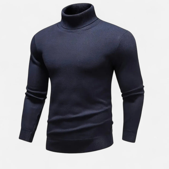 Soft & warm men's high-neck pullover sweater, a versatile choice for elegant casual winter style.