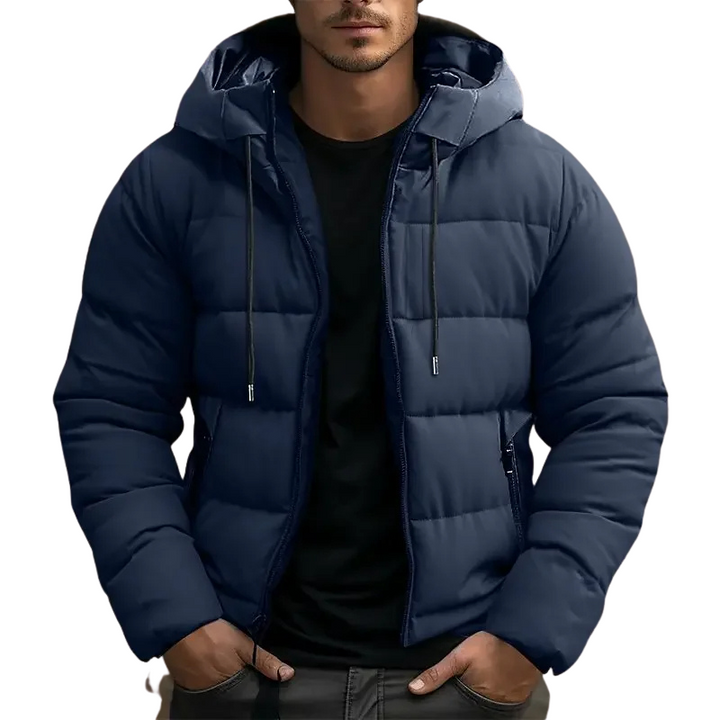 Men's warm hooded puffer winter jacket for ultimate comfort. Stylish quilted outerwear for cold weather.