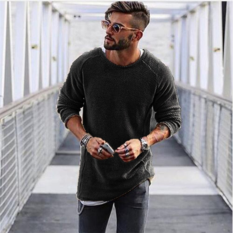 Versatile men's long sleeve knit sweater, a warm crewneck pullover for stylish autumn & winter layering.