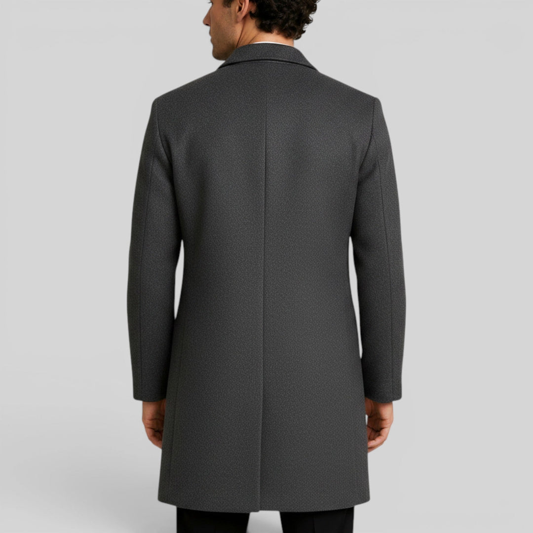 Stylish men's trench coat: warm, mid-length, button front, regular fit for smart winter fashion.