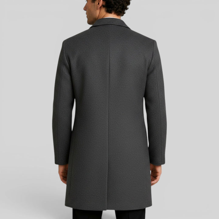 Stylish men's trench coat: warm, mid-length, button front, regular fit for smart winter fashion.