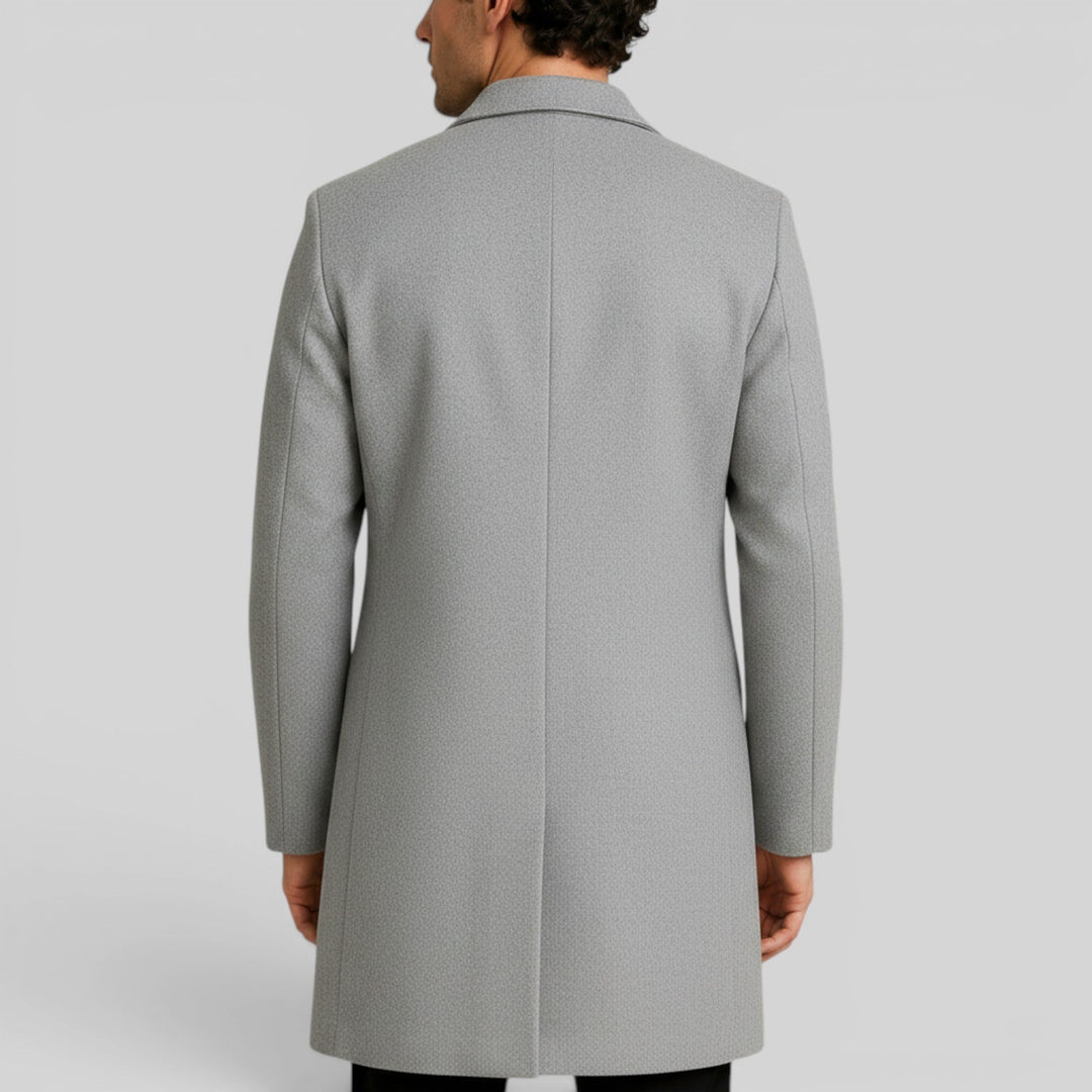 Stylish men's trench coat, mid-length, perfect for formal & business casual winter outfits.