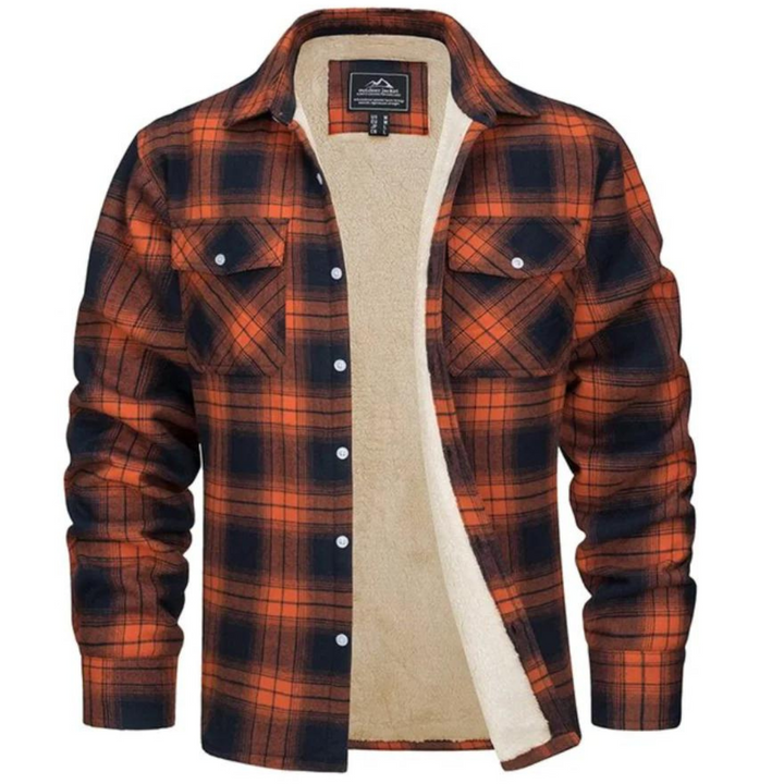 Men's warm plaid winter jacket, perfect for cold weather. Stylish & cozy outerwear for men's fashion.