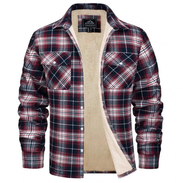 Cozy men's plaid winter jacket. Thick, warm outerwear for ultimate comfort in cold weather.