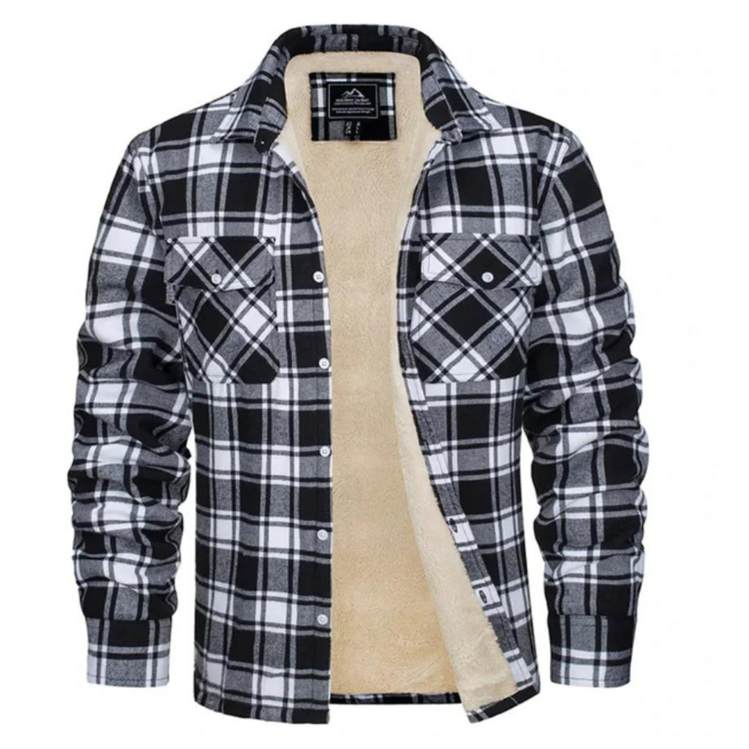 Casual men's warm plaid jacket. A fashionable winter coat for a stylish layered look in cold weather.