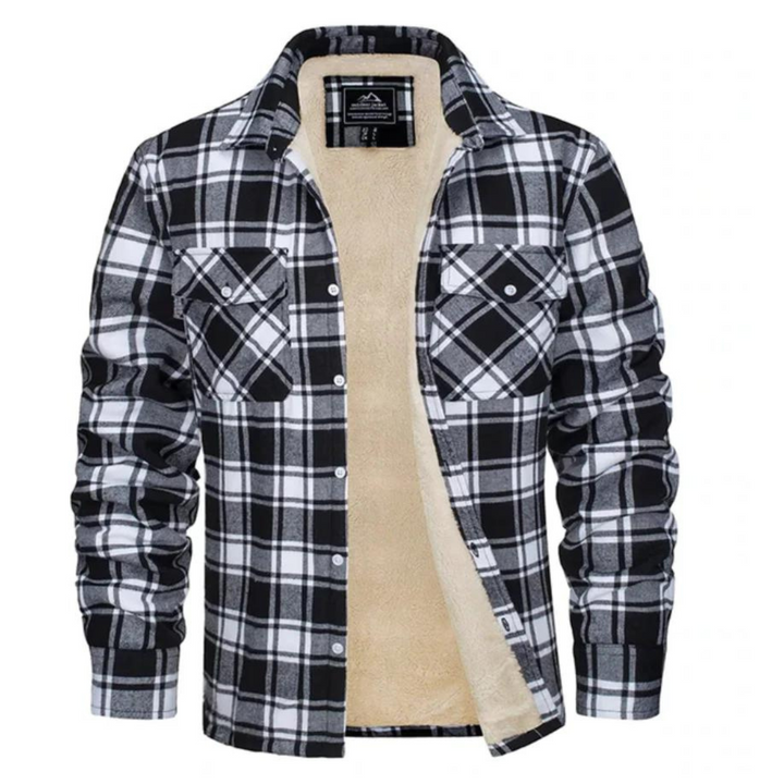 Casual men's warm plaid jacket. A fashionable winter coat for a stylish layered look in cold weather.