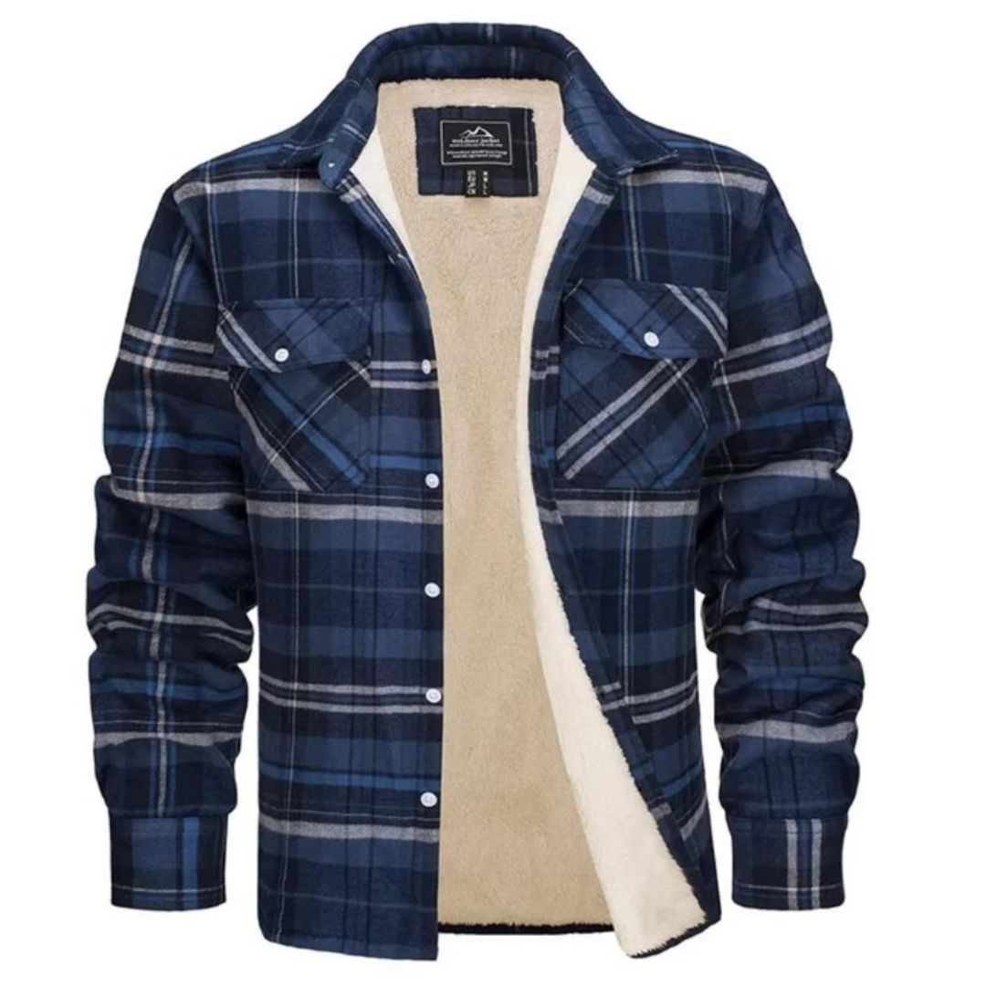 Men's stylish plaid winter jacket. A warm, casual coat for everyday cold weather fashion.