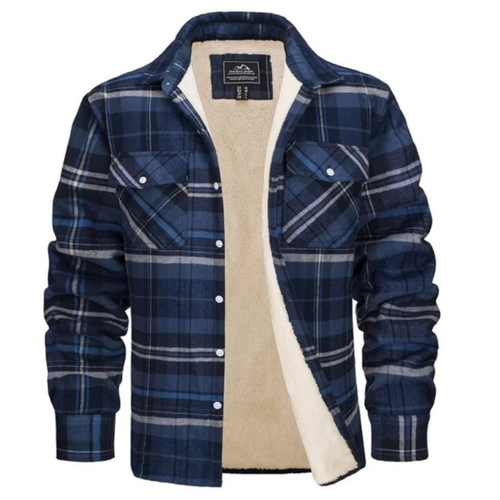 Men's stylish plaid winter jacket. A warm, casual coat for everyday cold weather fashion.