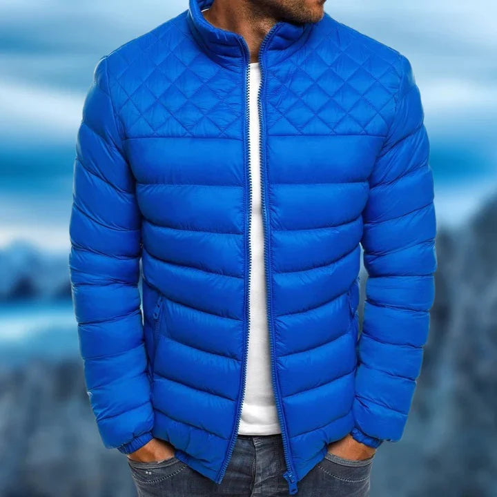 Men's warm puffer jacket, windproof & water-repellent, ideal for cold weather outdoor activities.