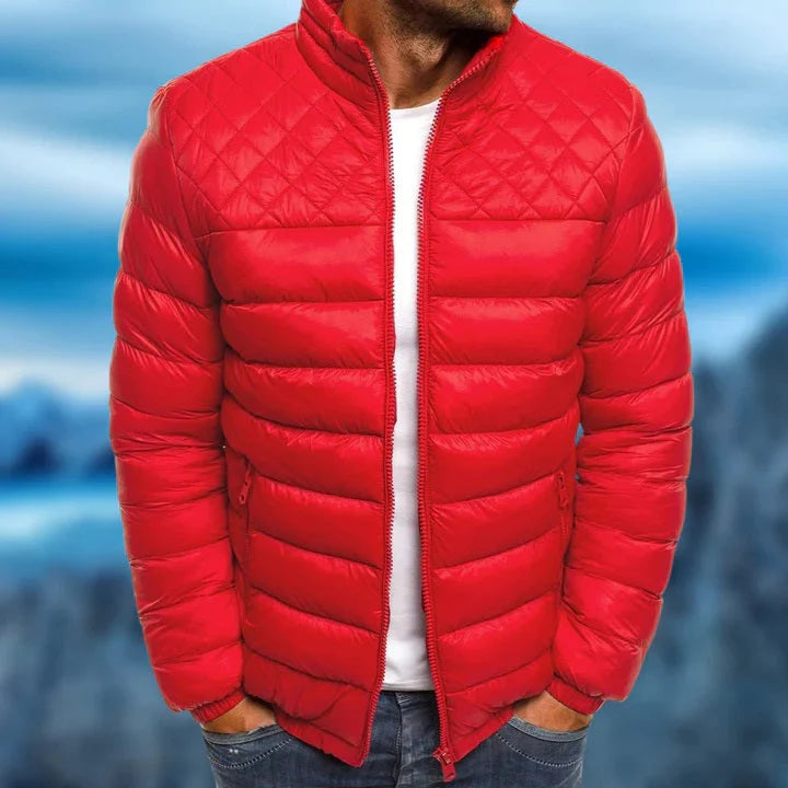 Stylish men's insulated puffer jacket for winter, offering warmth & comfort as casual or outdoor outerwear.