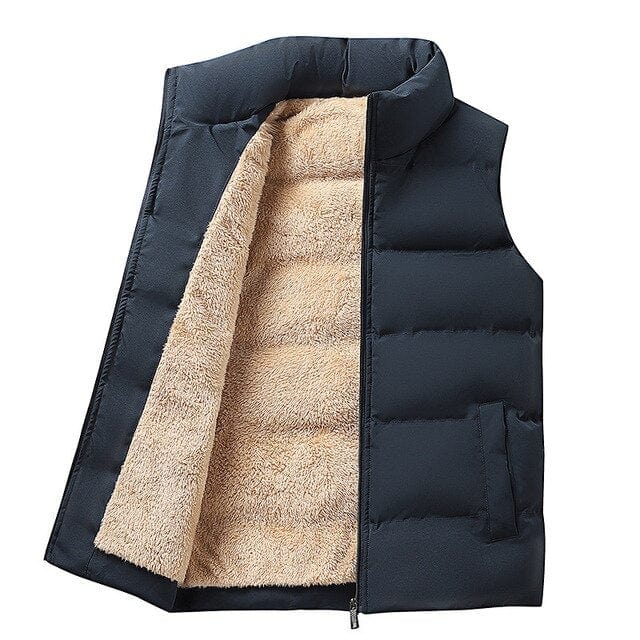 Men's warm quilted puffer vest, stylish winter outerwear, perfect for casual layering with a zipper closure.