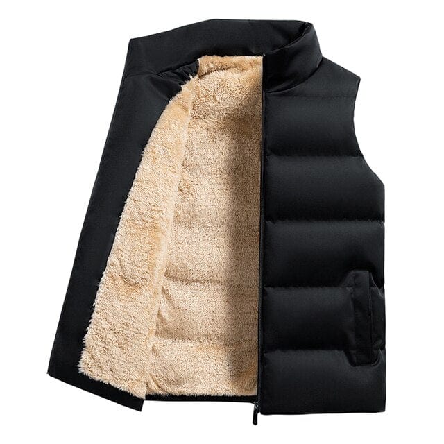 Sleeveless men's quilted puffer vest, warm & stylish winter outerwear for casual layering, featuring a front zipper.