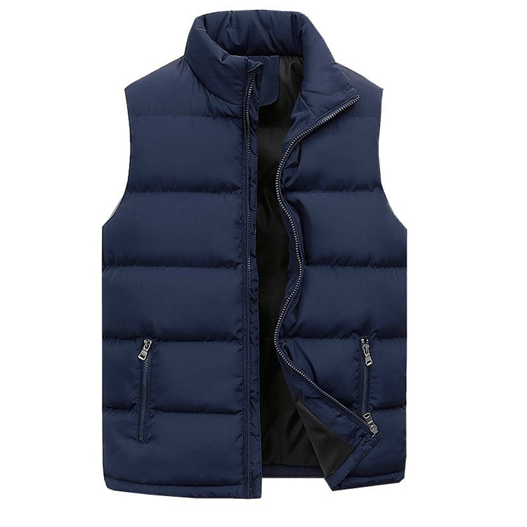 Stylish men's quilted puffer vest with zip front. Comfortable sleeveless jacket for casual winter warmth & outerwear.