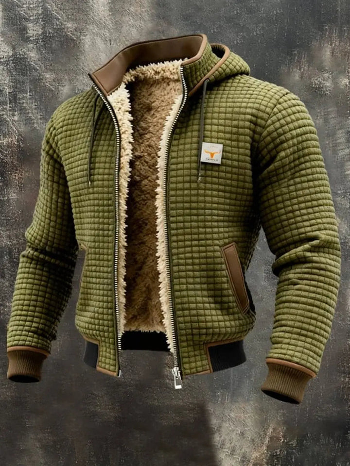 Casual men's quilted jacket with a warm hood, perfect fall & winter outerwear for men's fashion.