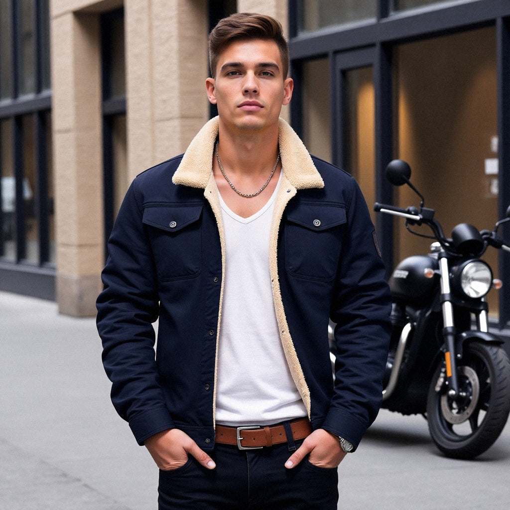 Stay warm this winter: men's sherpa-lined casual jacket