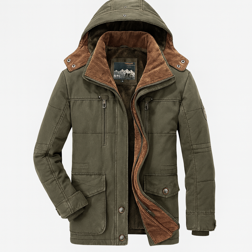 Men's warm, waterproof winter jacket, ideal for cold weather. Breathable, insulated outerwear for outdoor adventures.