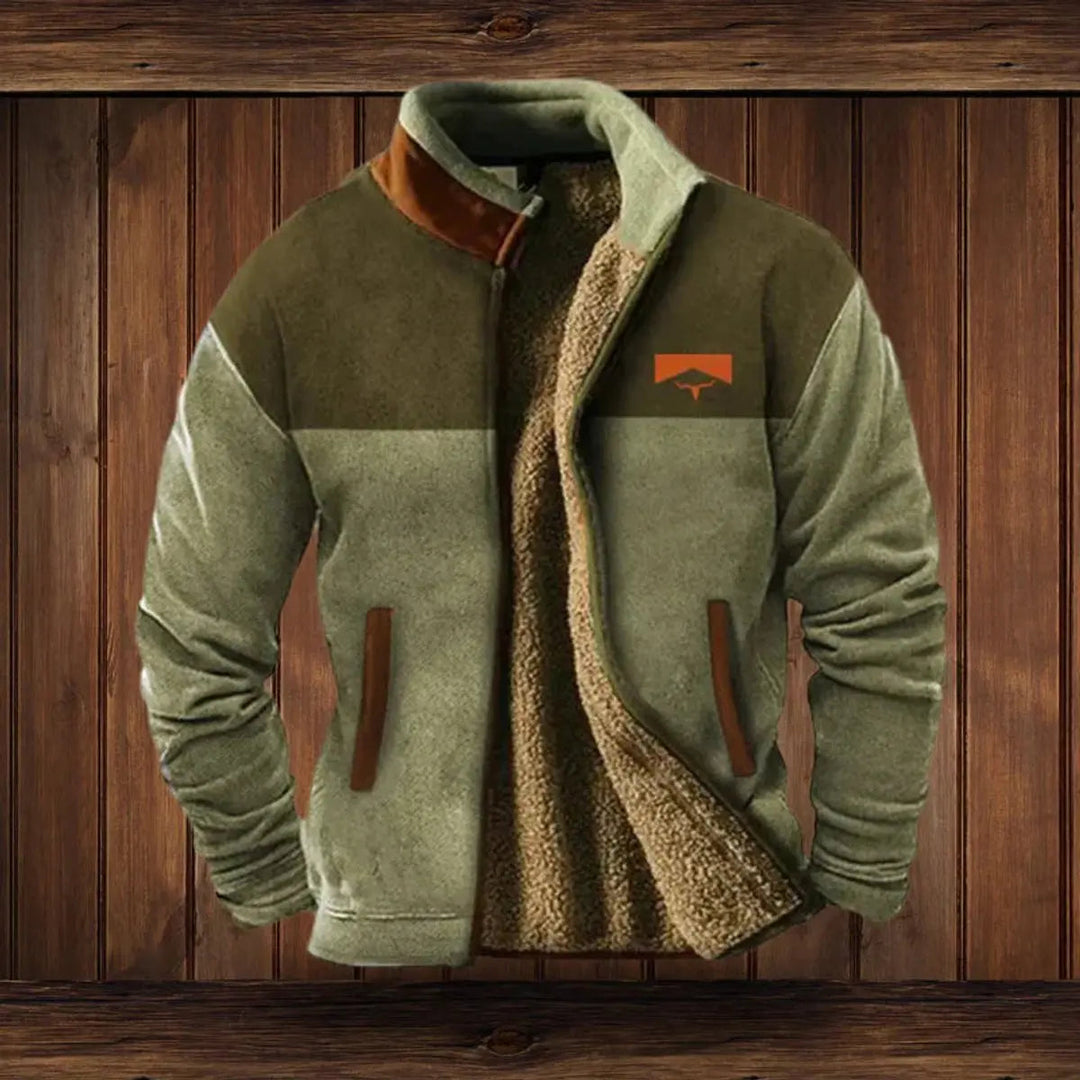Comfortable men's rugged fashion western Aztec print zip-up cardigan, great for layering in cold weather.