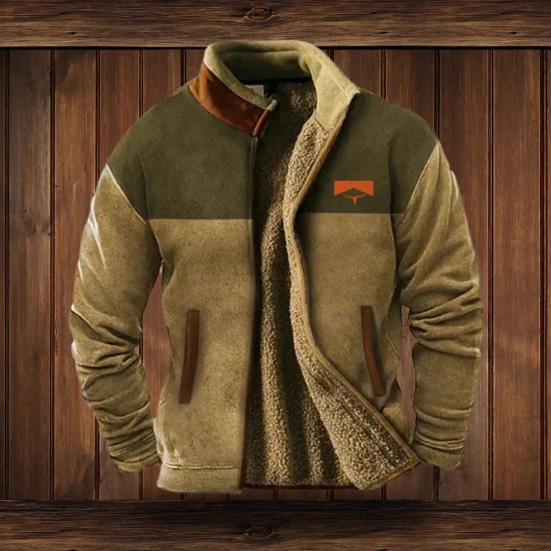 Warm men's casual style zip-up western jacket with a distinctive Aztec print design for fall & winter.
