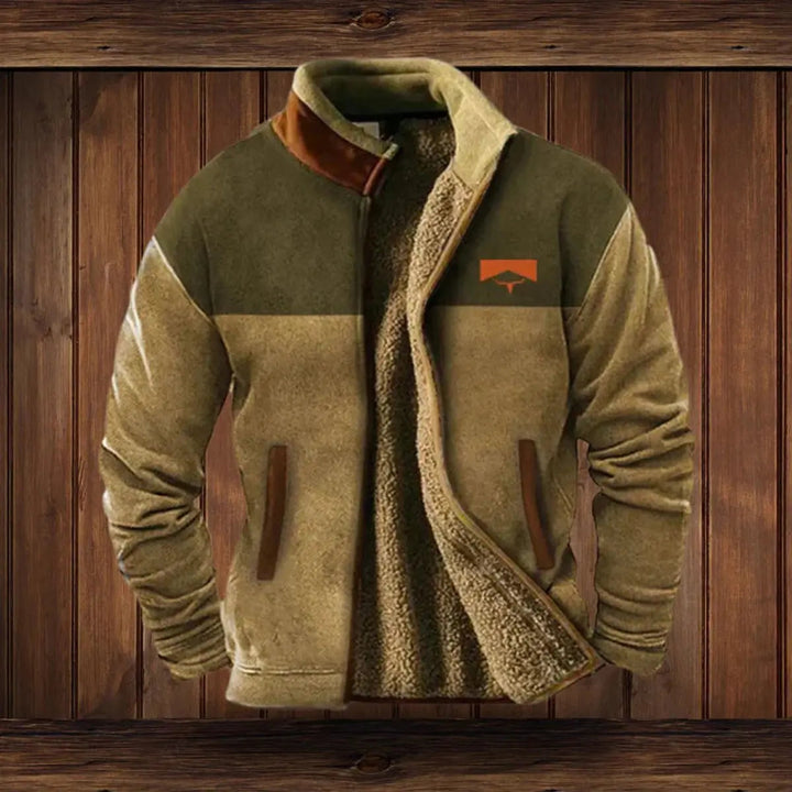 Warm men's casual style zip-up western jacket with a distinctive Aztec print design for fall & winter.