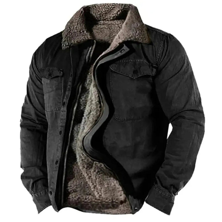 Men's warm western shirt jacket in rugged style, perfect for autumn & winter casual outerwear.
