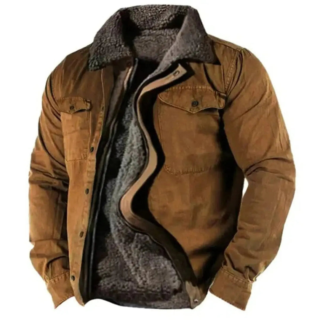 Rugged men's western shirt jacket, a warm & stylish winter & autumn casual outerwear option.