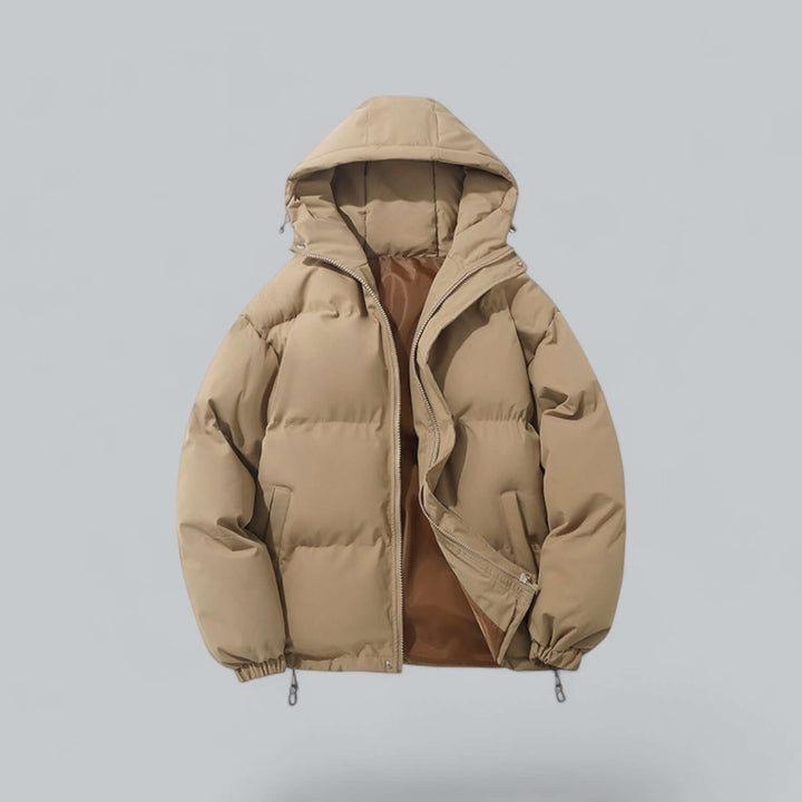 Insulated men's parka jacket with adjustable hood, providing ultimate warmth and comfort for winter style.