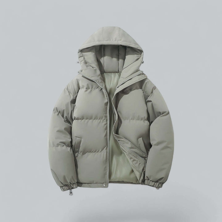 Cozy men's winter parka, a stylish and insulated jacket for ultimate comfort in cold weather.