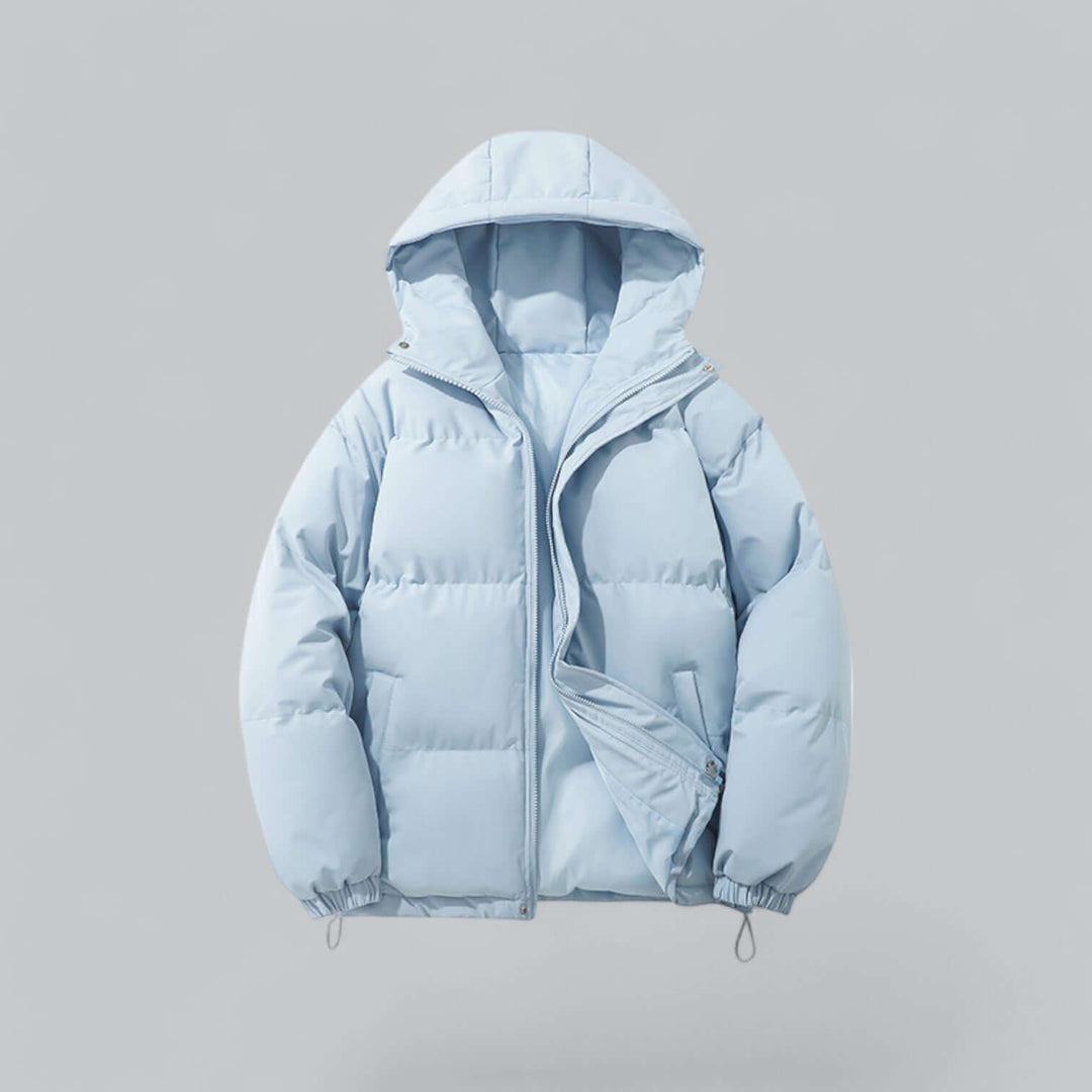 Modern men's hooded winter coat, a warm and stylish jacket perfect for cold weather and everyday wear.