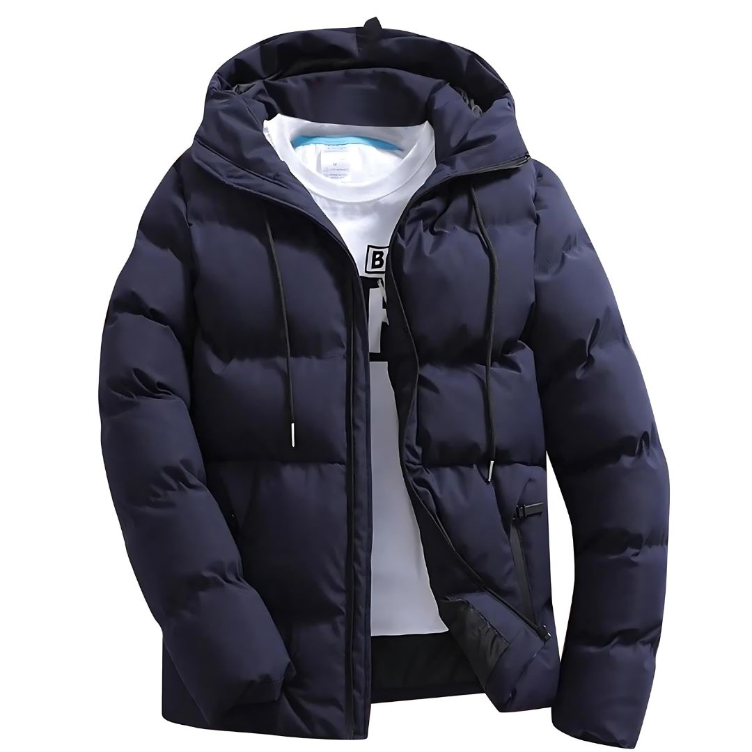 Men's warm winter parka in black, offering ultimate cold weather protection & casual style for harsh winters.