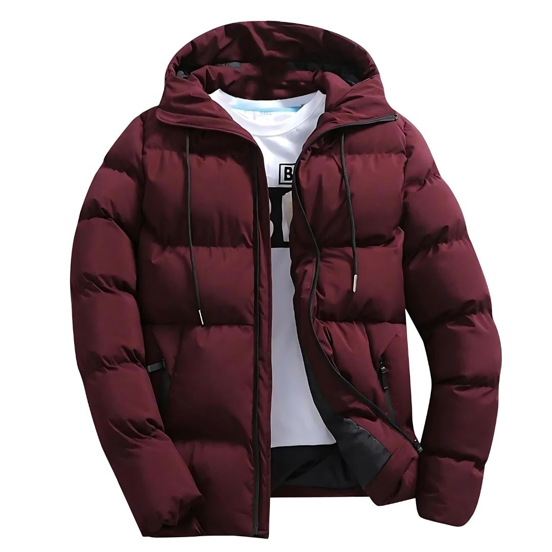 Heavy-duty men's winter parka with faux fur hood, providing superior warmth for extreme cold weather & snow.