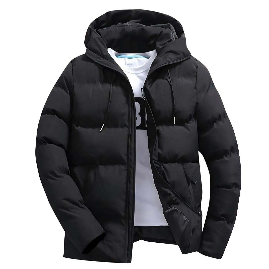 Stylish men's heavy winter jacket, a durable outerwear parka designed for extreme cold & winter fashion.