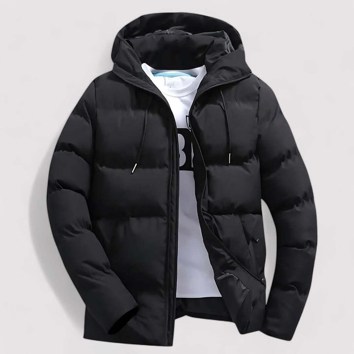 Stylish men's casual winter parka, a warm outdoor jacket for fall fashion and all-weather comfort.